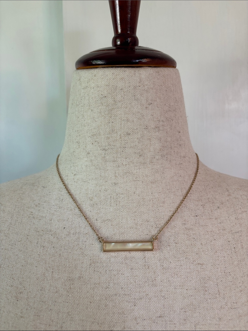 Banana Republic Delicate Gold Bar Necklace with Mother-of-Pearl like Inlay